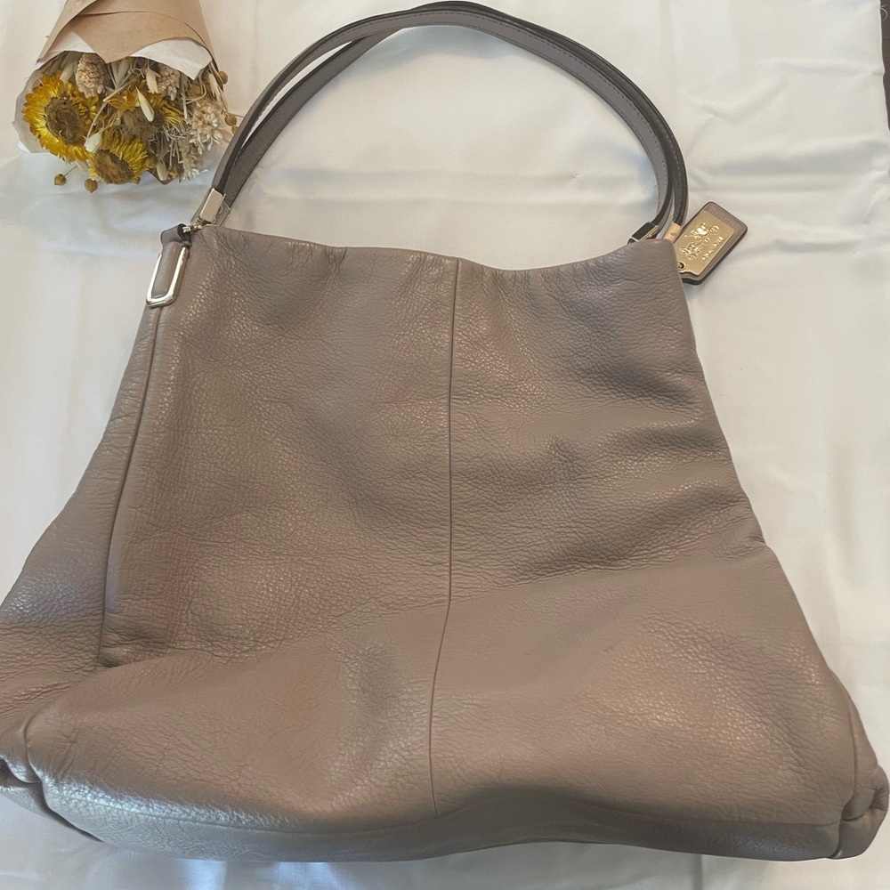 Coach tan pebbled leather satchel handbag purse